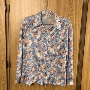1960s Vintage Floral Blue Blouse